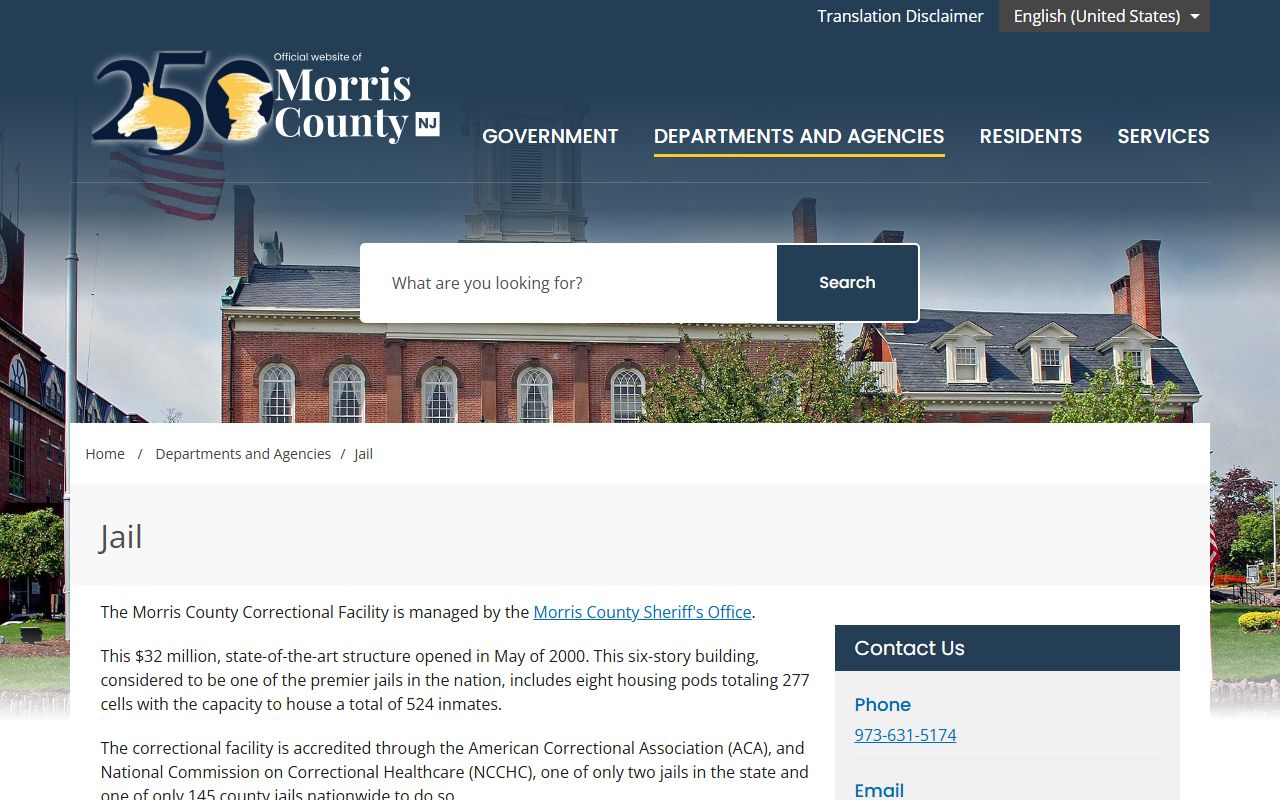 Morris County Correctional Facility inmate population overview page