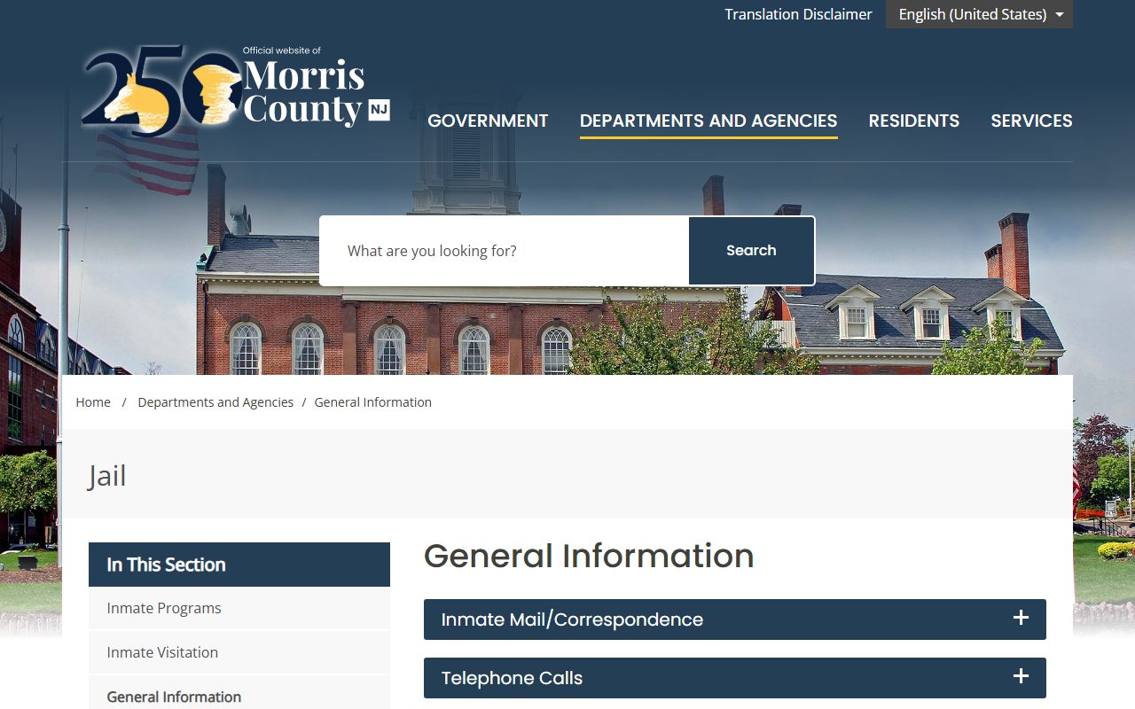 Morris County Correctional Facility mail money and inmate account rules